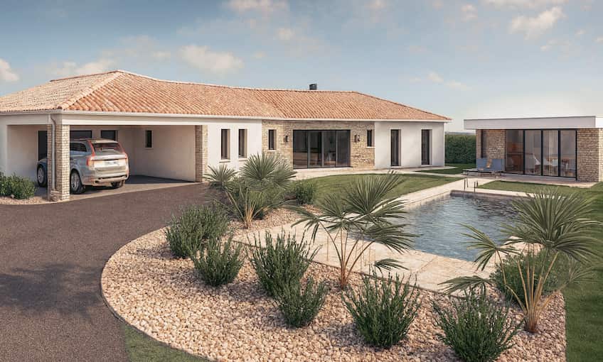 Maison de plain-pied avec piscine conçue par un architecte en Vendée à La Chaize Giraud